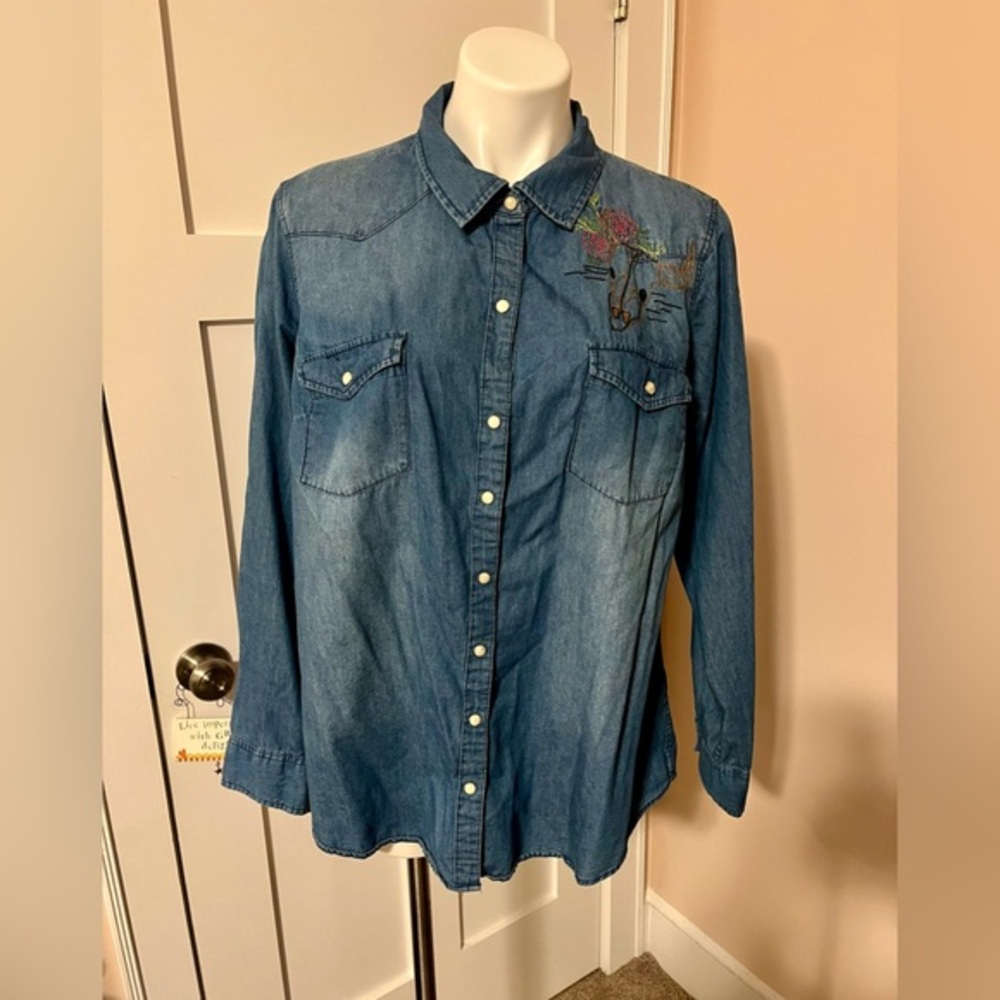 Torrid Light Blue Denim Shirt with embroidery